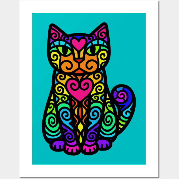 Rainbow Doodley DoodleCat Wall Art by Doodlecats 